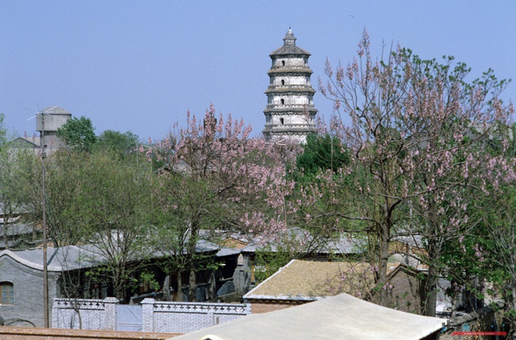 北側にある雲居寺塔：これらの塔は、遼代（中国東北部に遊牧民族の契丹が建国した王朝。10〜12世紀）の建築様式を保っている。